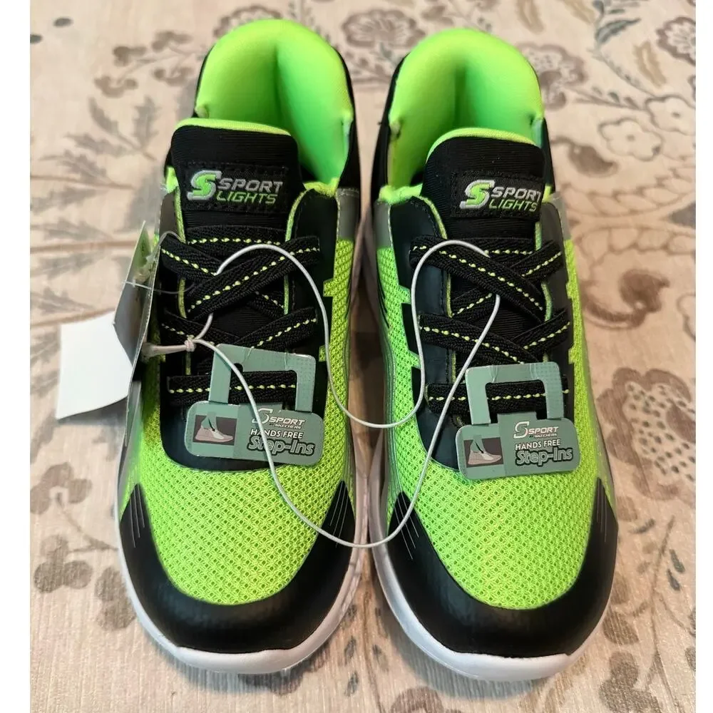 Skechers S Sport Kids Myles Light Up Sneakers Neon Green Black Size 12 NEW